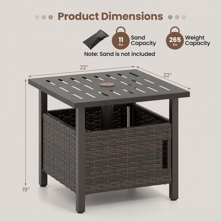 Outdoor Side Table with 1.93" Umbrella Hole All-Weather PE Wicker Patio Umbrella Table-Brown