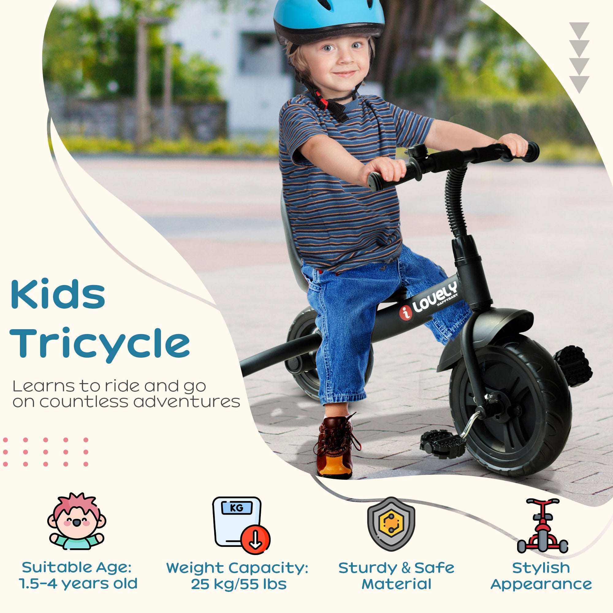 Qaba 3-in-1 Baby Bike - Easy Ride Toddler Trike for Indoor/Outdoor Activities, Perfect Tricycle for Learning