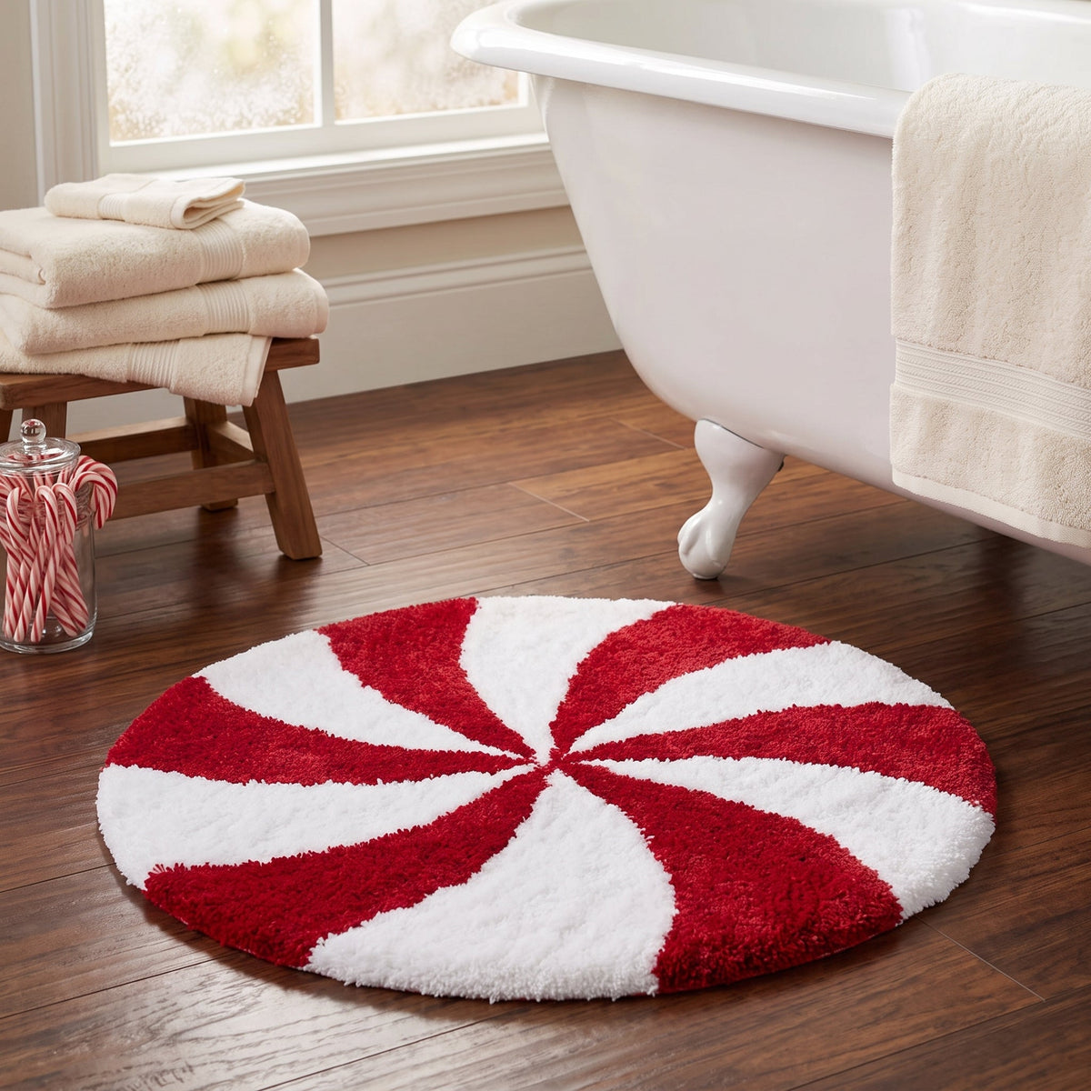 Christmas Bath Mat, Shaped, 18 x 24 in, Non-Slip, Peppermint or Gift