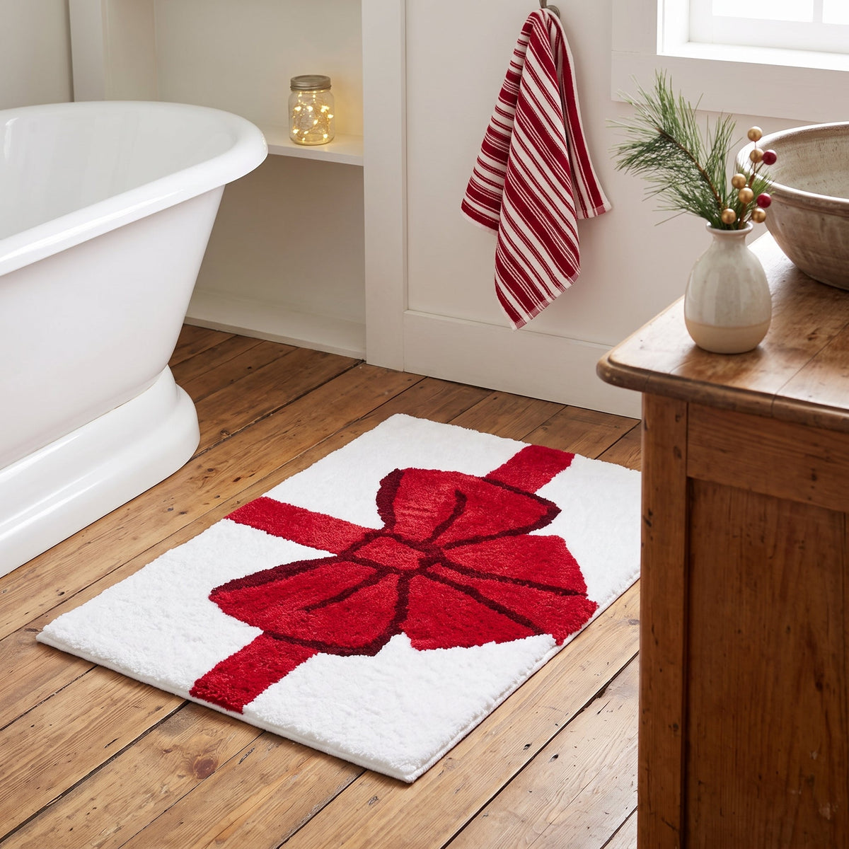 Christmas Bath Mat, Shaped, 18 x 24 in, Non-Slip, Peppermint or Gift