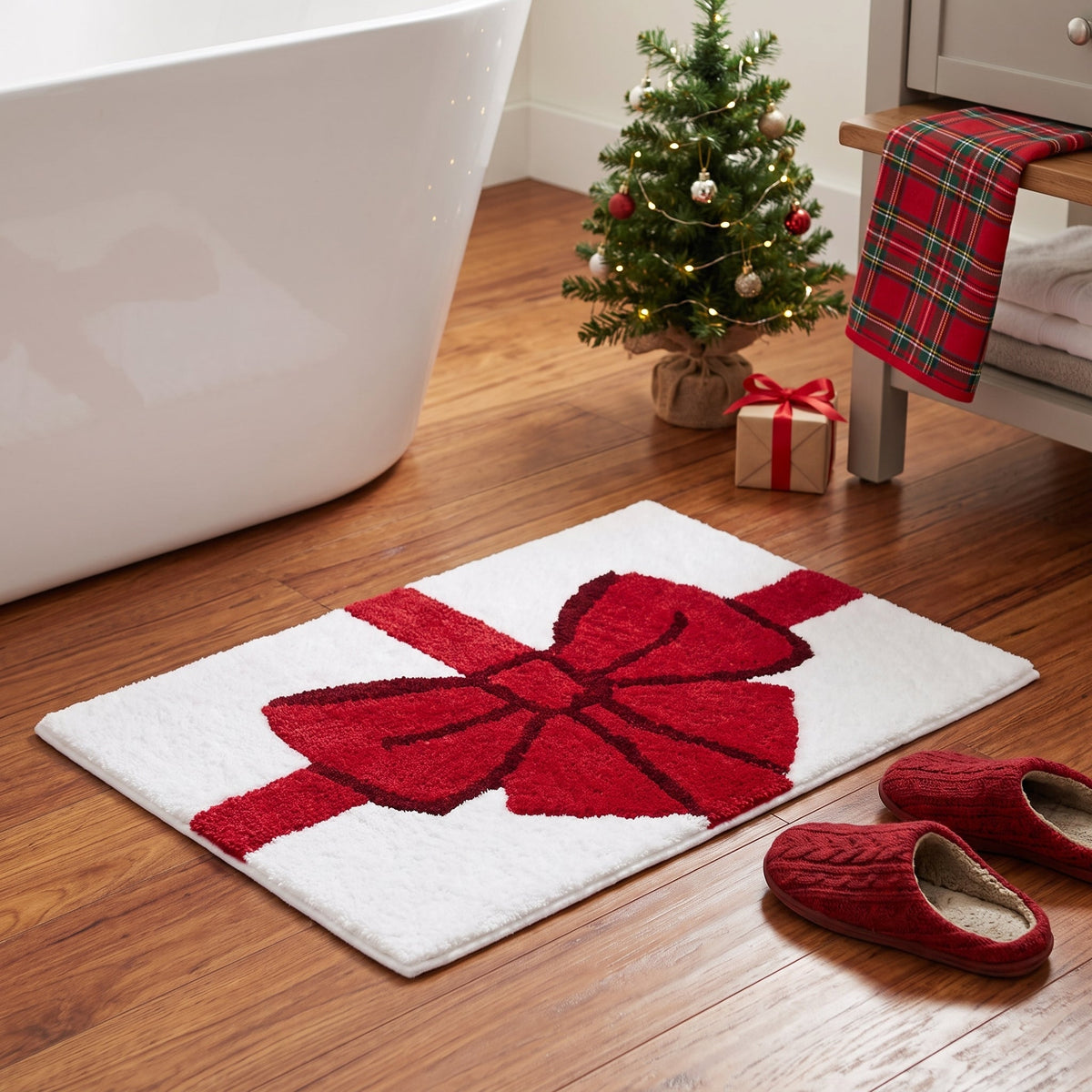 Christmas Bath Mat, Shaped, 18 x 24 in, Non-Slip, Peppermint or Gift