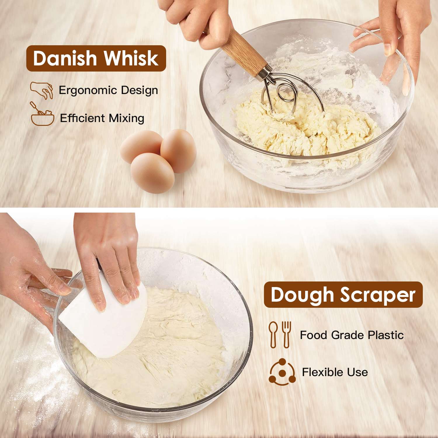 Complete Bread Baking Kit Banneton Proofing Basket Set 9In Round And 10In Oval Basket With Linen Liner Lame Dough Scraper Whisk