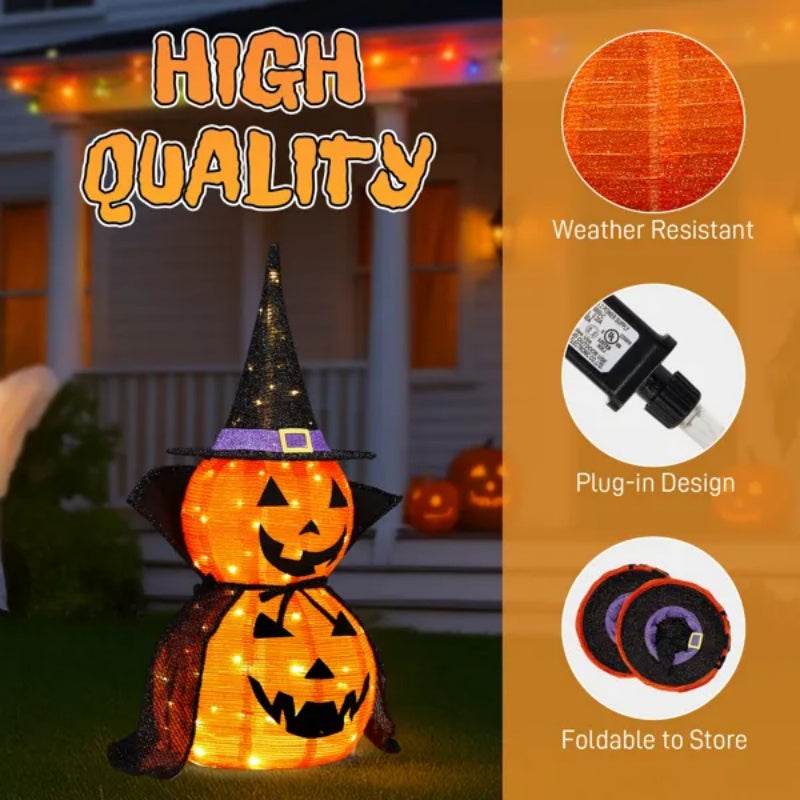 2Packs 3FT Halloween Collapsible Lighted Pumpkin Decoration, 176 LED Pop-Up Pumpkin Lamp With Cape, Plug In Halloween Jack-O-Lantern With Metal Stand For Indoor Outdoor Garden Patio Party Decor