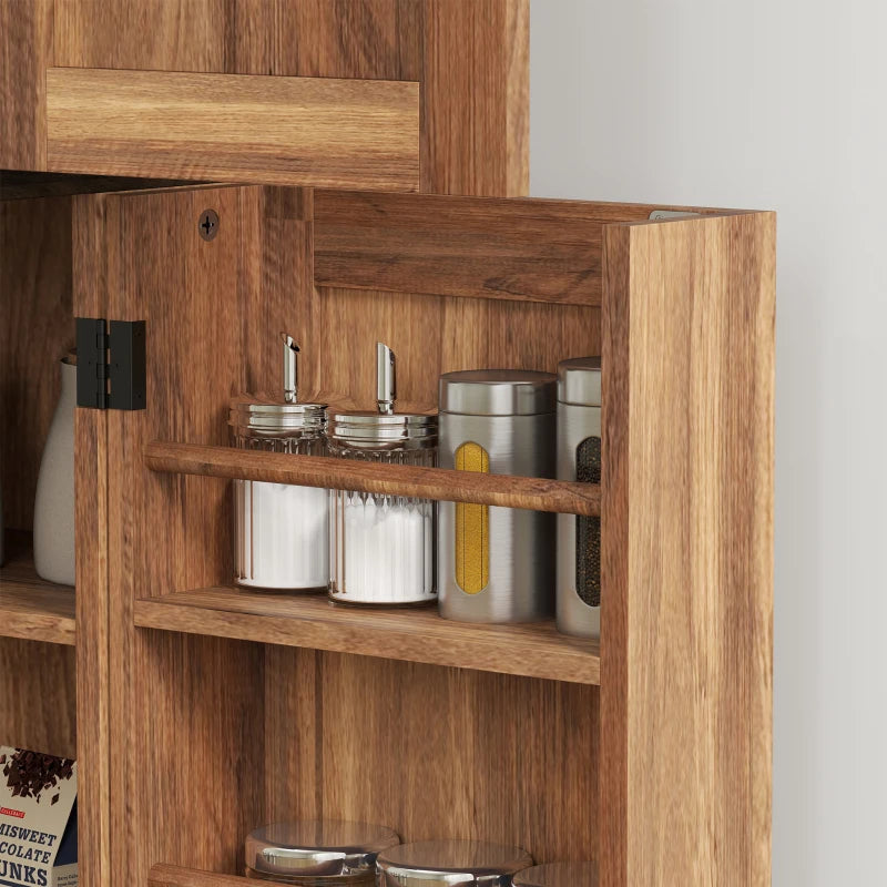 64" Tall Kitchen Pantry Cabinet with Spice Racks and Adjustable Shelves, Brown Wood Grain
