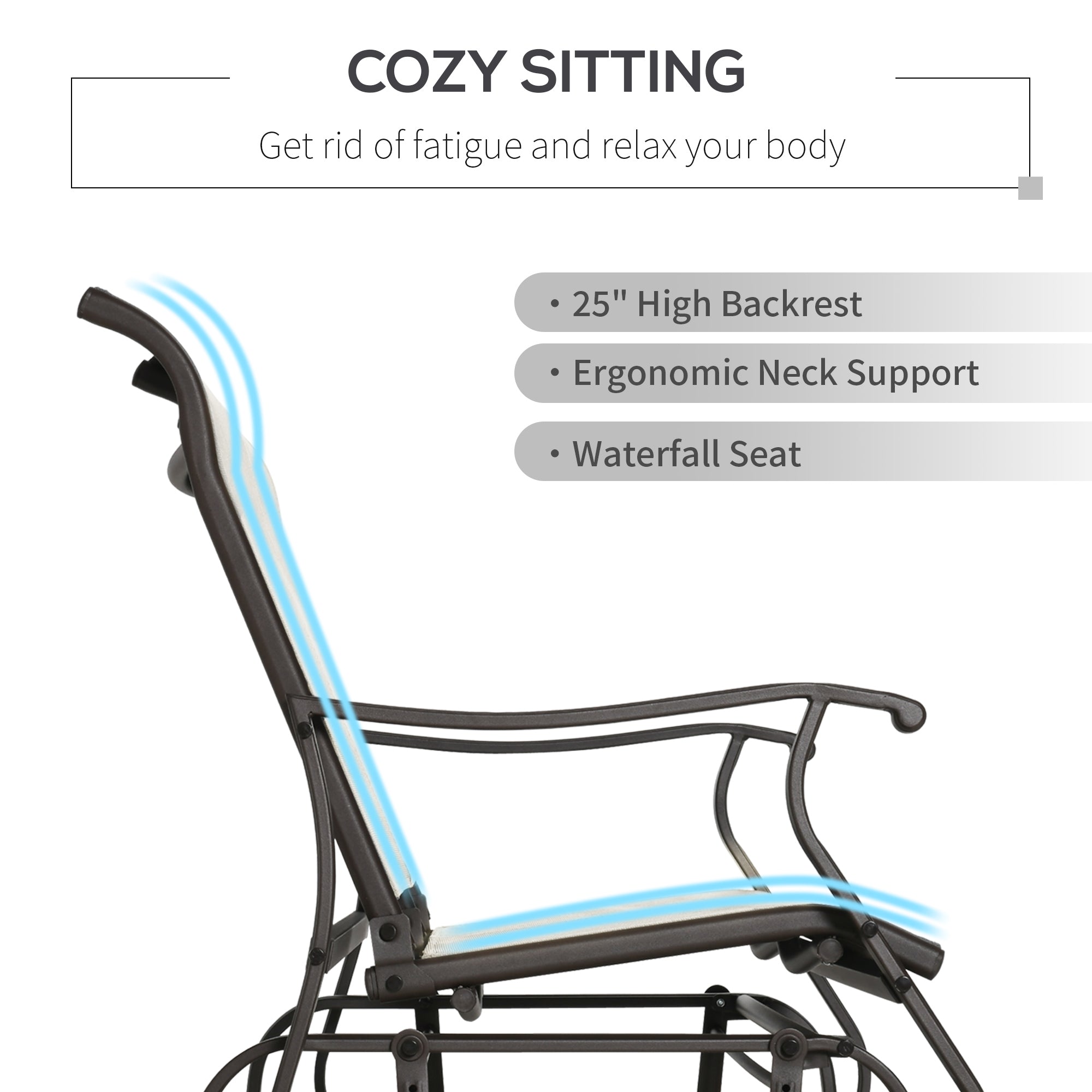 Outsunny Garden Double Gliding Chair Patio Glider Armchair Mesh Seat Backrest Steel Frame Cream White for Outdoor Backyard