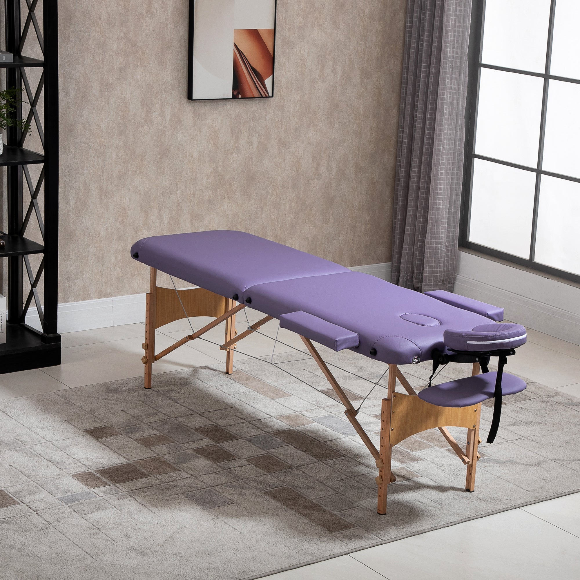 HOMCOM Portable Massage Table 72 Inch Adjustable Spa Bed Foldable Facial Couch with Carry Case Purple