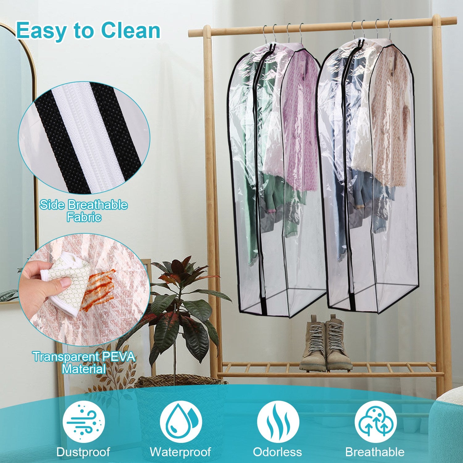 5 Pack 60In Garment Bag for Hanging Clothes Dustproof Waterproof Hanging Clothes Storage Bag Clear Transparent Suits Cover for Sweater Jacket Coat Dre