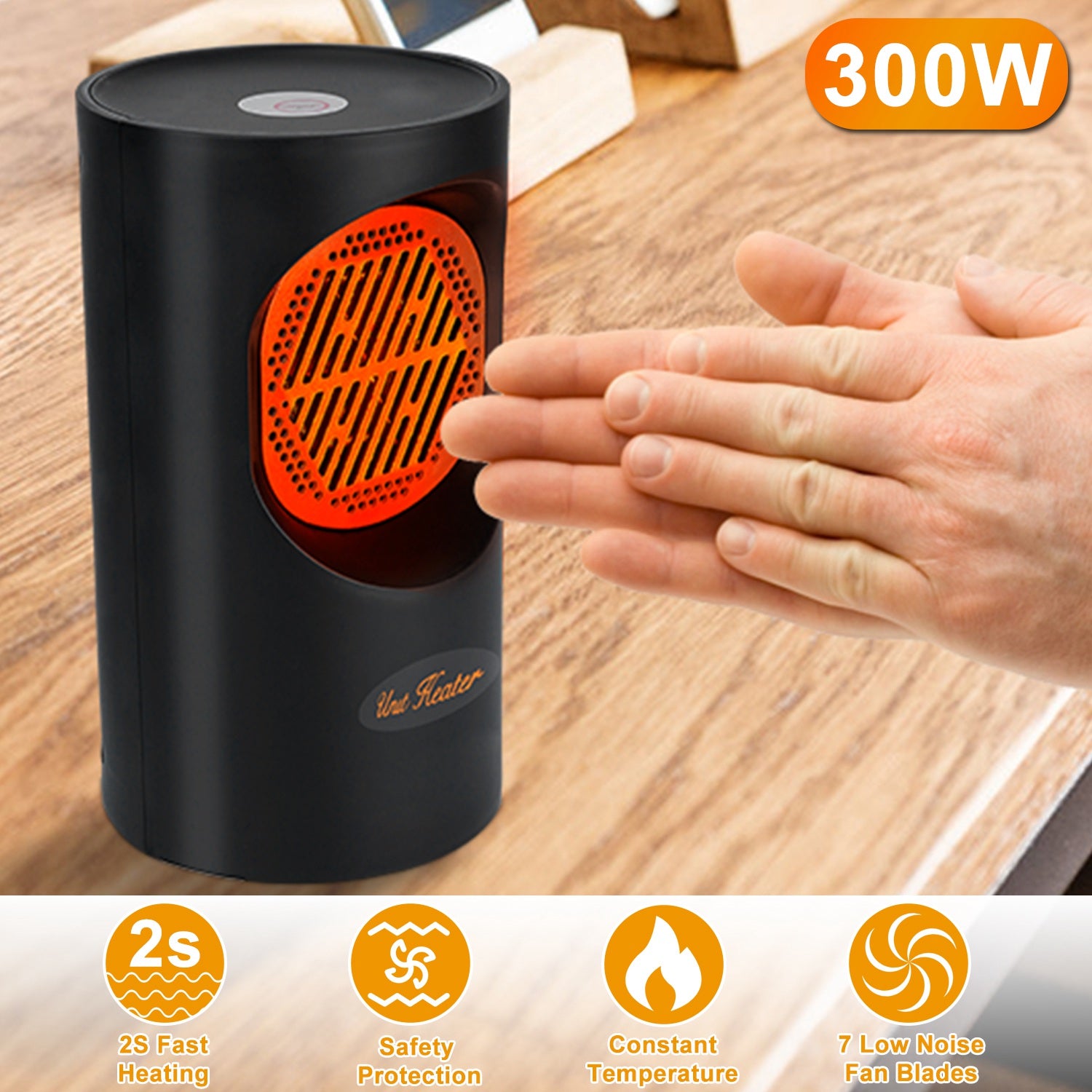 300W Portable Electric Heater Mini Heating Unit Fan Portable Floor Desktop Air Fan Heater For Office Dormitory Room
