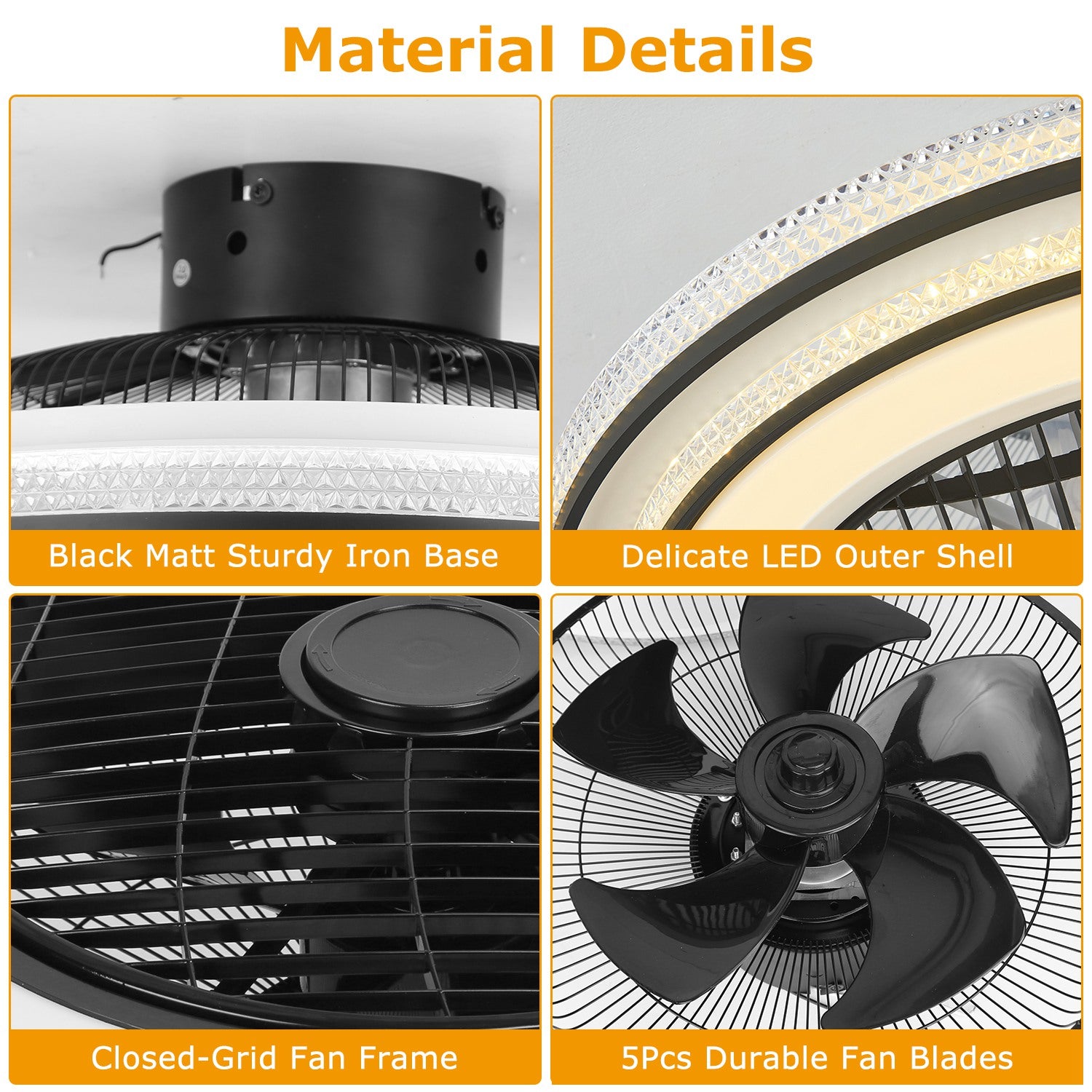 20.5in Ceiling Fan with Light Round Pendant Fan Lamp 30W LED Ceiling Fan with 3-Fan Speed Remote Control Timer APP Control