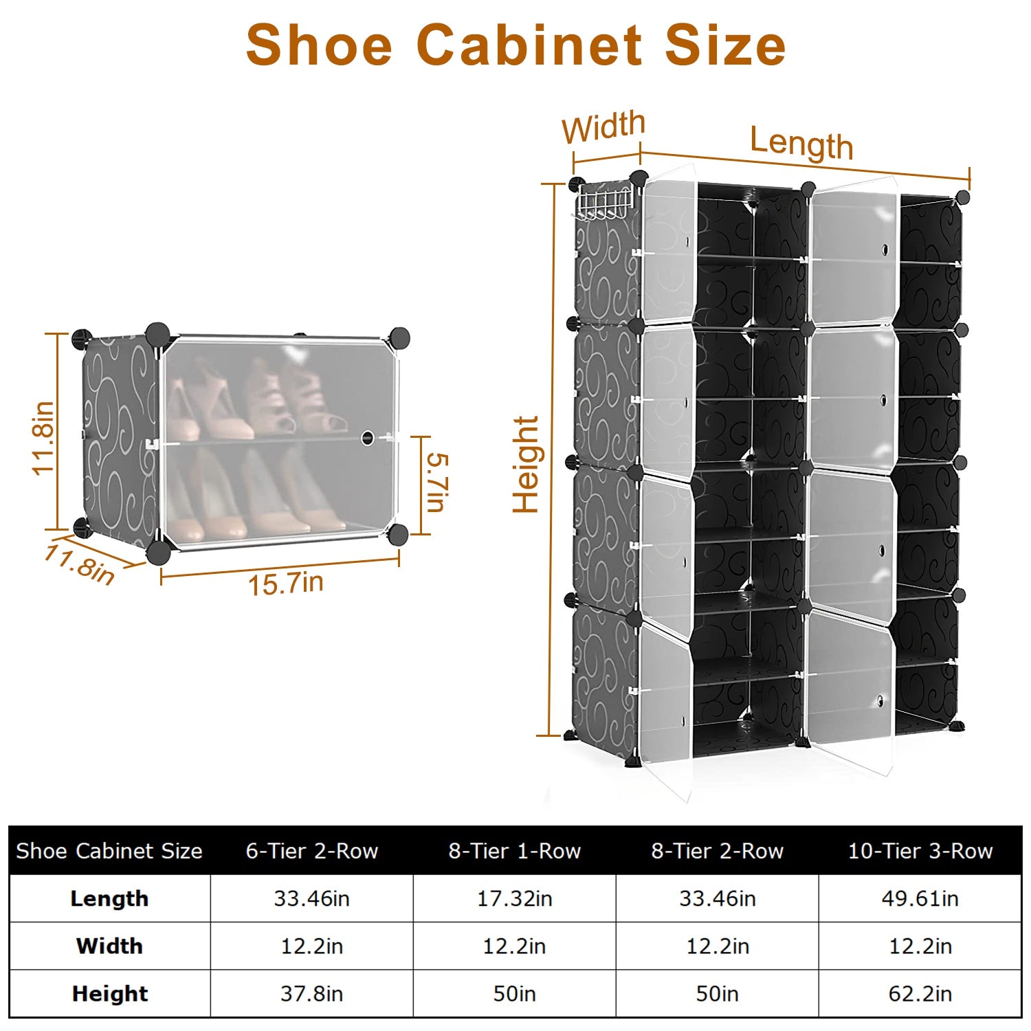 6-Tier 2-Row Shoe Rack Organizer Stackable Free Standing Shoe Storage Shelf Plastic Shoe Cabinet Tower with Transparent Doors for Heels Boots Slippers