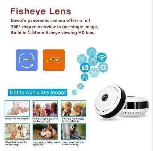 960P HD WiFi IP Camera, 360° Panoramic Fish Eyes Lens
