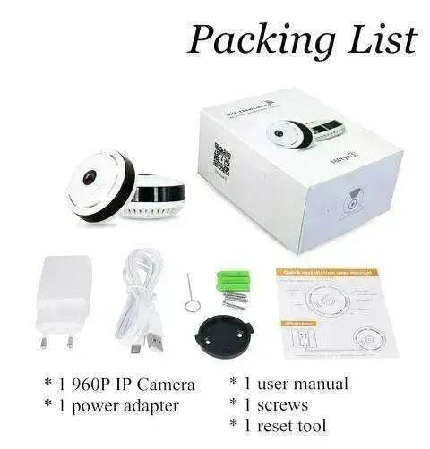 960P HD WiFi IP Camera, 360° Panoramic Fish Eyes Lens