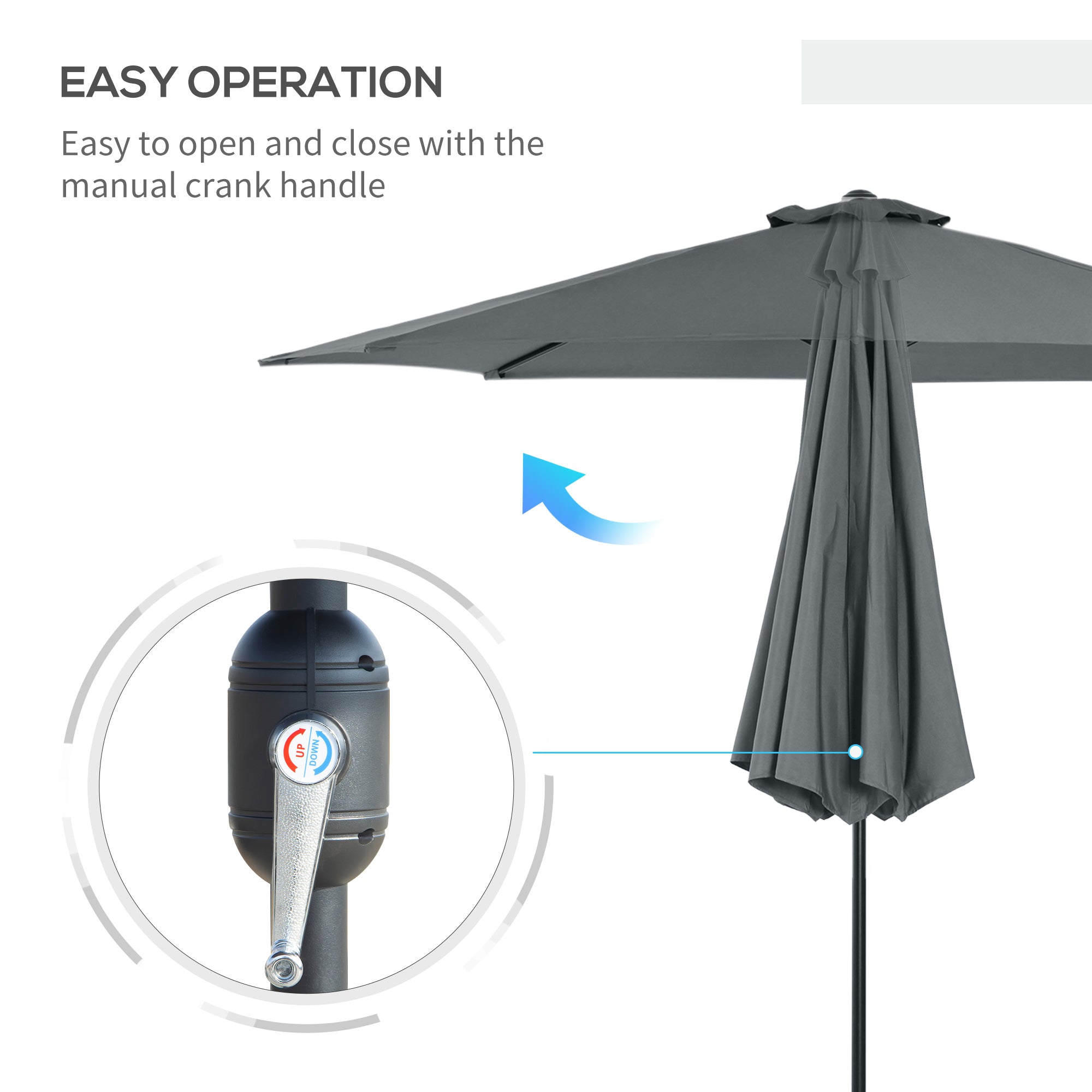 Outsunny 10'x 8' Steel Frame Patio Sun Umbrella Round Market Garden Parasol Outdoor Canopy Grey