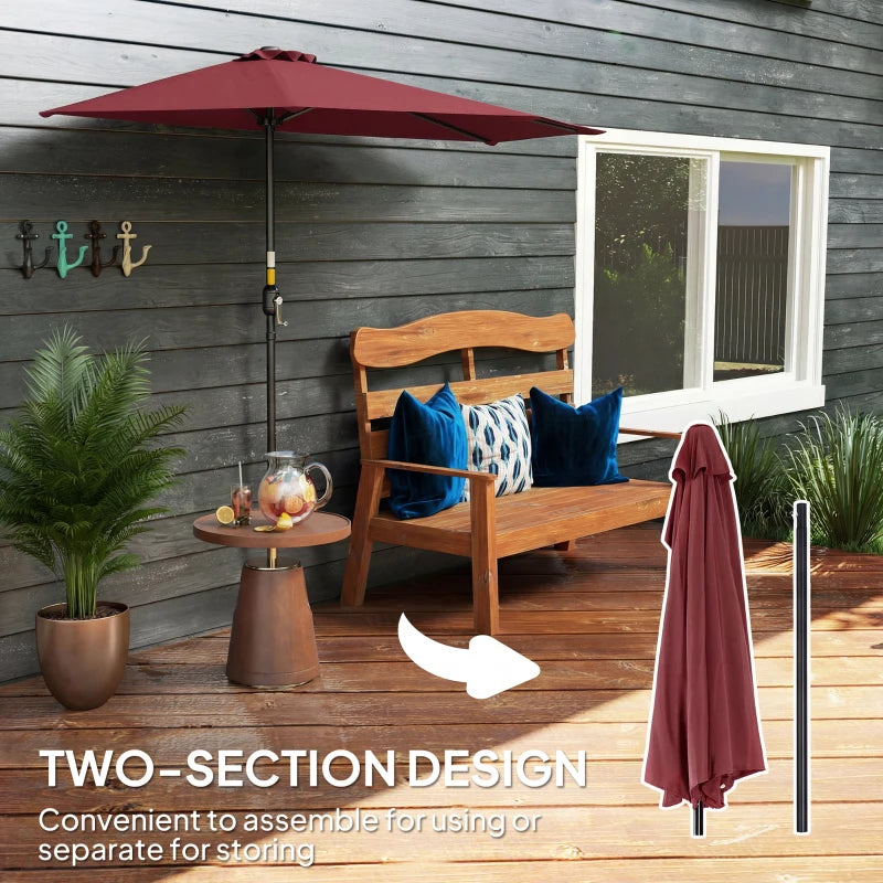 9ft Half Round Umbrella Outdoor Patio Garden Balcony Parasol Window Sun Shade w/ 5 Ribs Wine Red