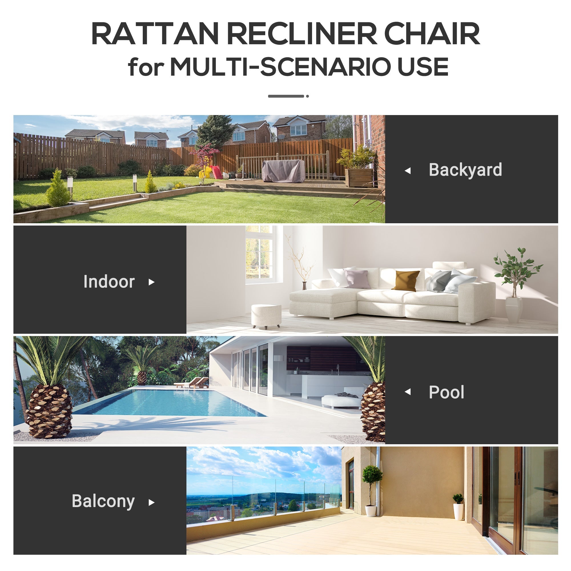 Outsunny Adjustable Outdoor Recliner with Cushion Wicker Cream White