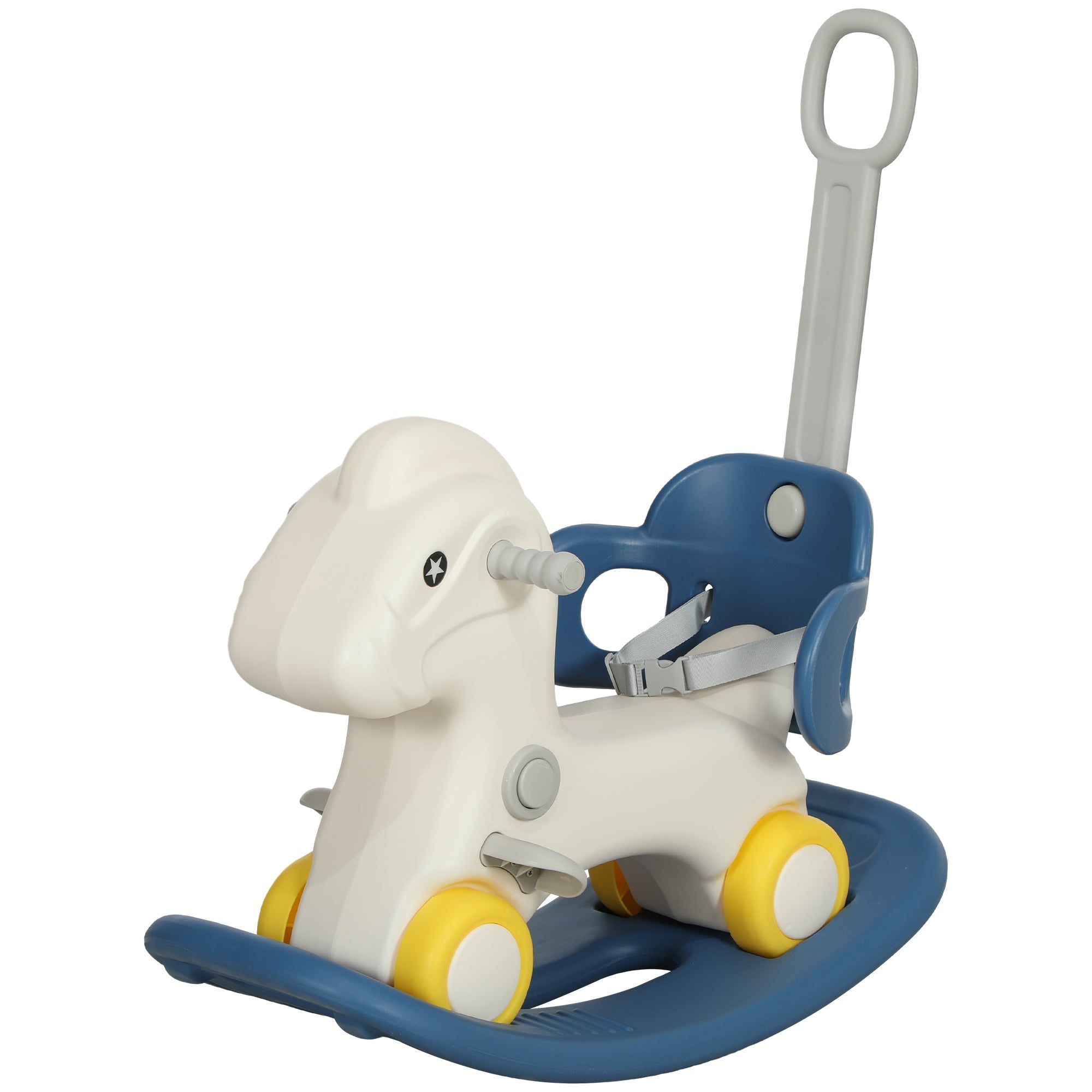 Qaba 4 in 1 Kids Rocking Horse w/ Detachable Balance Board & Push Handel, Blue