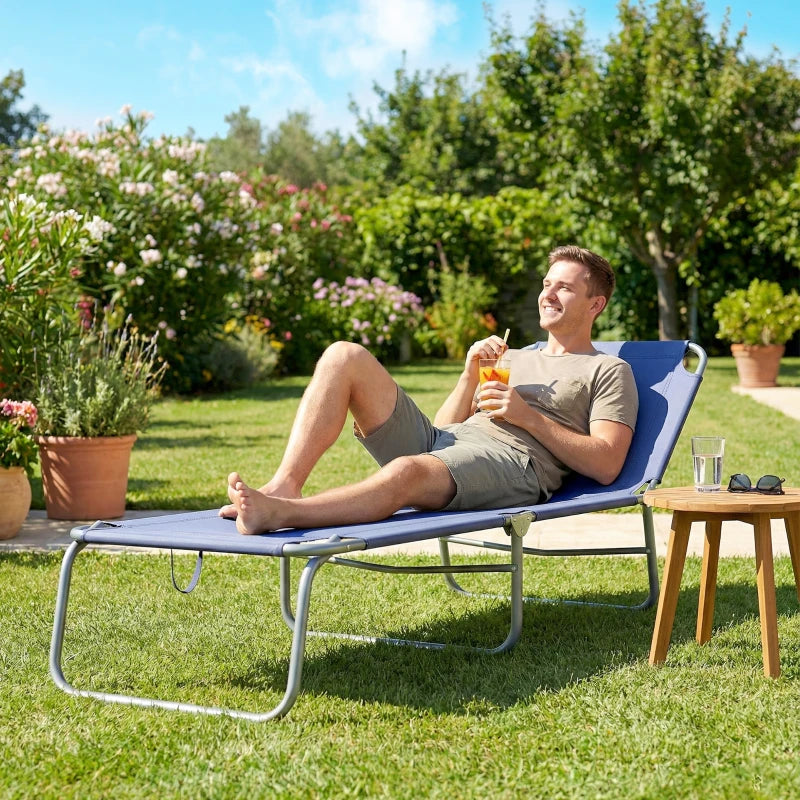 Folding Outdoor Lounge Chair Reclining Tanning Chair with Breathable Mesh Fabric for Patio Garden Pool, Navy Blue