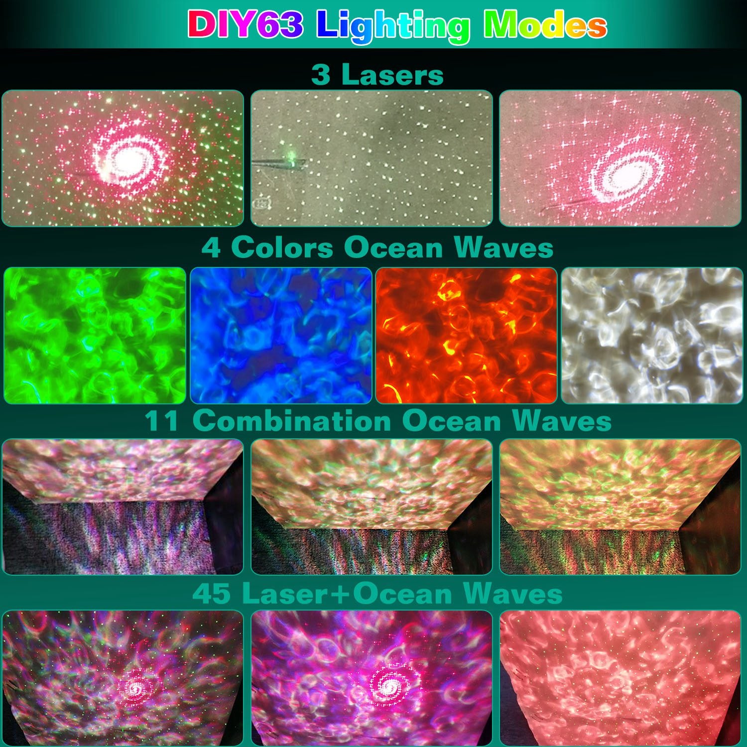 Galaxy Star Projector LED Sky Night Lamp USB Ocean Wave Star Light with Remote Control Wireless Music Speaker for Ceiling Bedroom