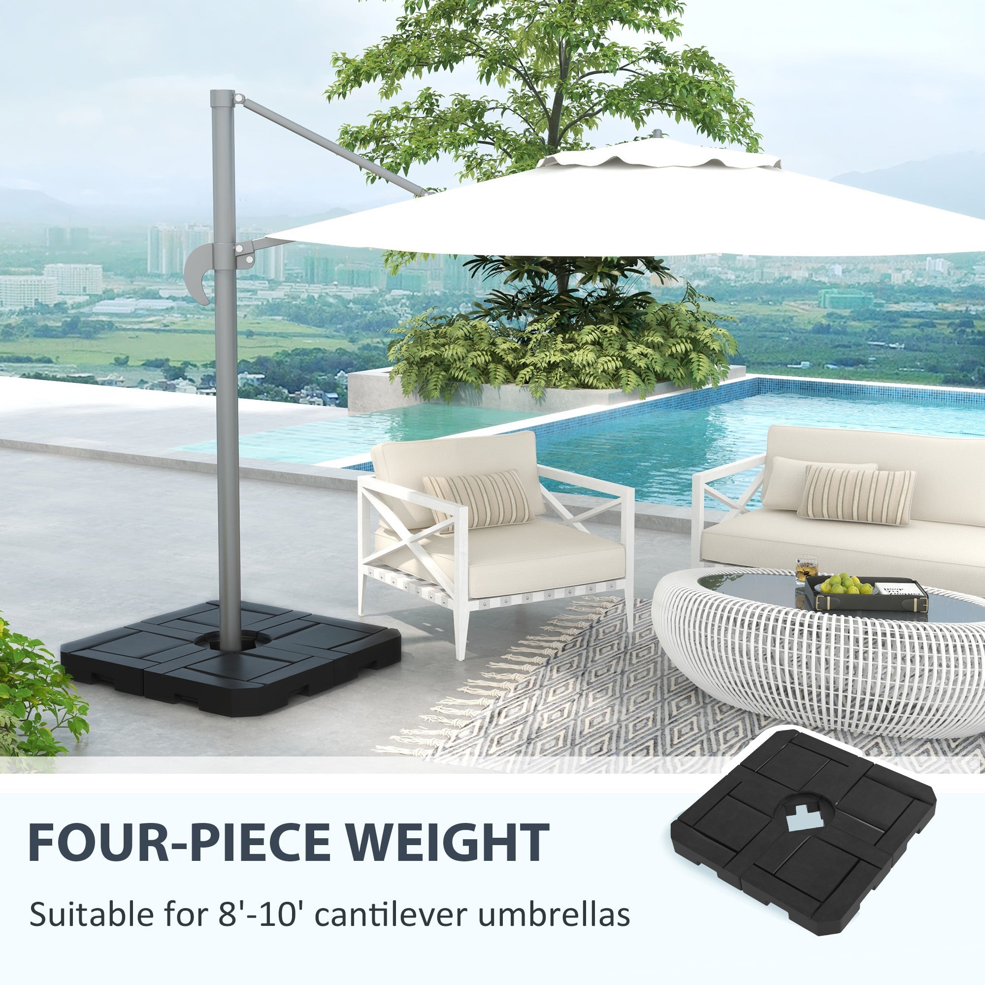 Outsunny Patio Umbrella Weight Bases: 4pc Water/Sand Fillable HDPE Cantilever Cross Stands