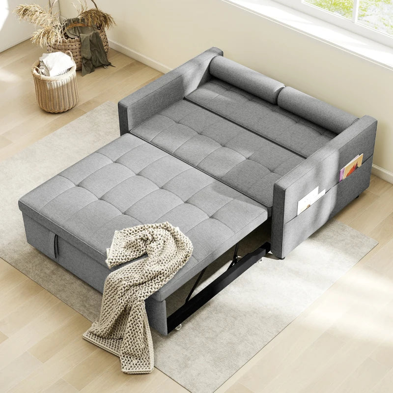 Pull Out Sofa Bed, Sleeper Sofa Couch with USB Ports, Small Linen Loveseat Futon Couch for Living Room, Grey