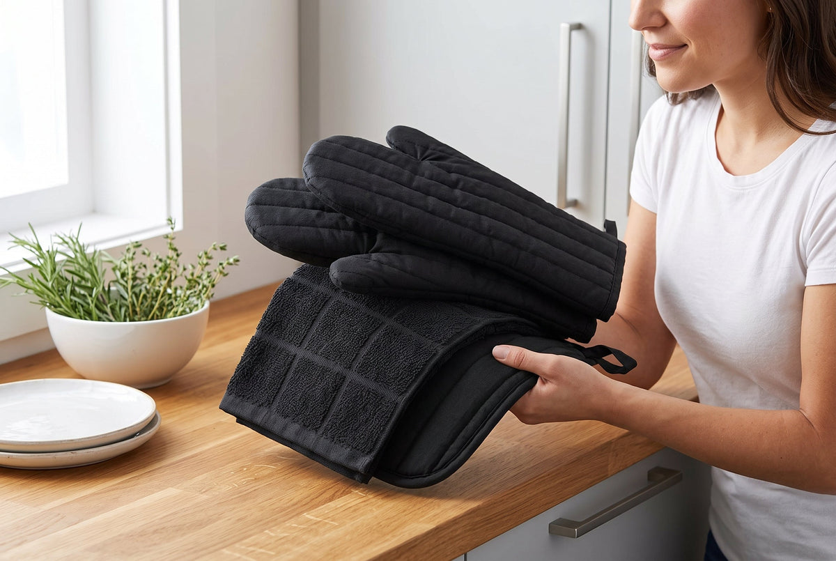 Oven Mitts, Pot Holder and Kitchen Towel Set, 4 Pieces, 100% Cotton