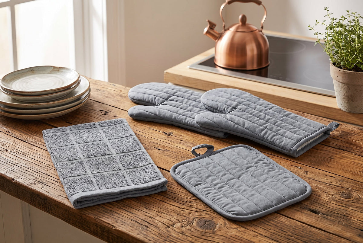 Oven Mitts, Pot Holder and Kitchen Towel Set, 4 Pieces, 100% Cotton