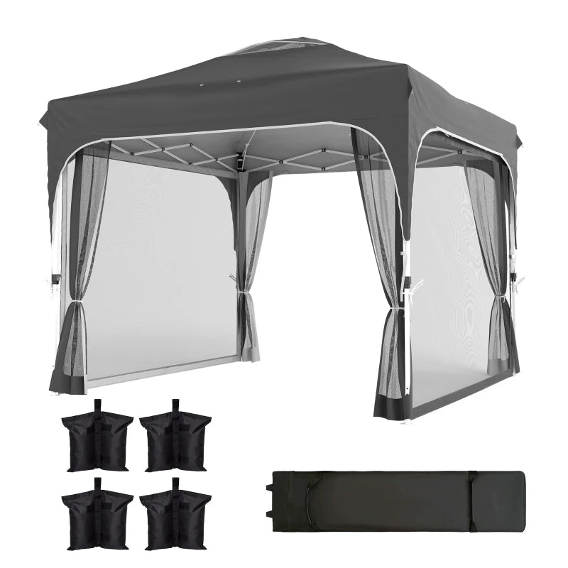 10 x 10 ft Pop Up Canopy Tent with Mosquito Netting, UPF 50+ Central Lock Easy Setup Outdoor Party Tent, Dark Grey