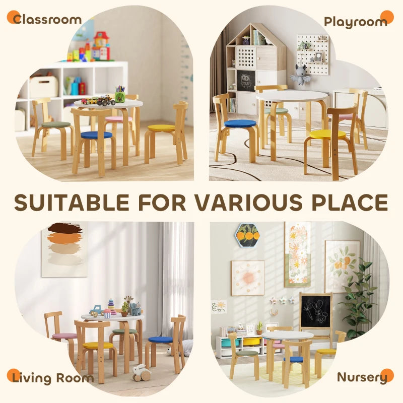 Qaba Wooden Kids Table and Chairs Set, Toddler Table and Chairs Set for 3-8 Years, Multi-Coloured