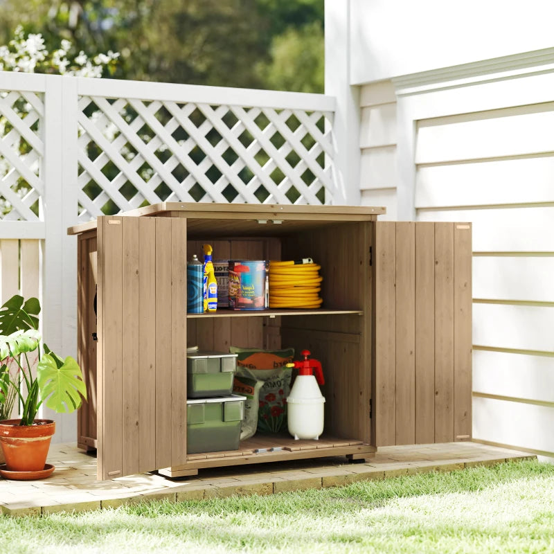 Wooden Outdoor Storage Cabinet, Garden Shed Potting Shed with Shelf and Double Doors, Natural