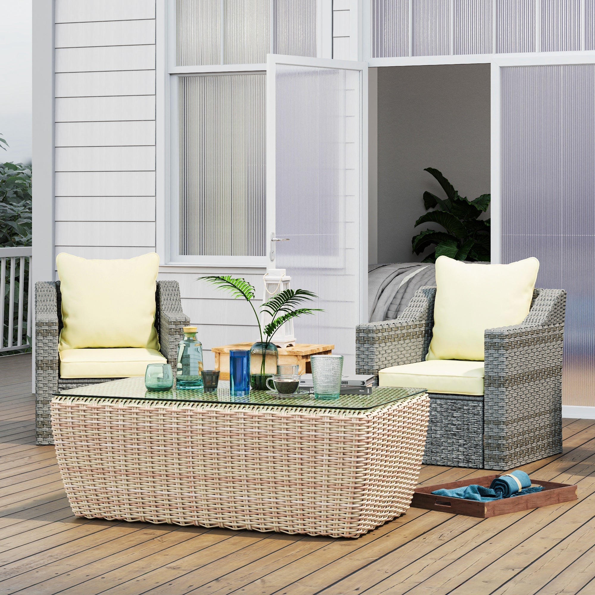 Outsunny Replacement Cushions 4-Piece Set for Patio Chairs Indoor Outdoor Seat and Back Pillows Cream White