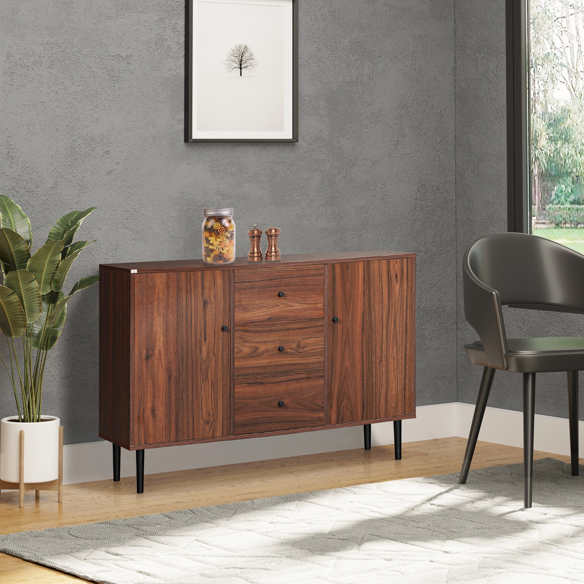HOMCOM Rustic Brown Kitchen Storage Sideboard Buffet Cabinet with Cupboards Drawers Shelves for Dining Living Room