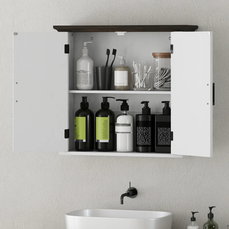 Bathroom Wall Cabinet, Farmhouse Medicine Cabinet Wall Mounted with 2 Doors and Adjustable Shelf, White