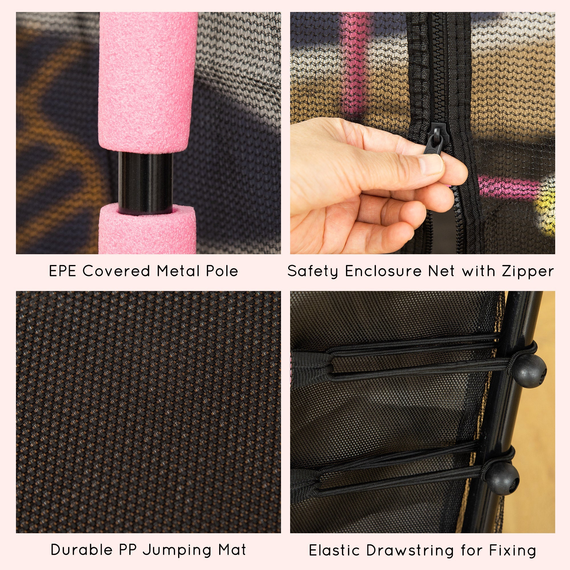 Soozier 63" Kids Trampoline Mini Indoor/Outdoor Bouncer Jumper Enclosure Net Elastic Padded Pole Gift Pink 3-10 Years