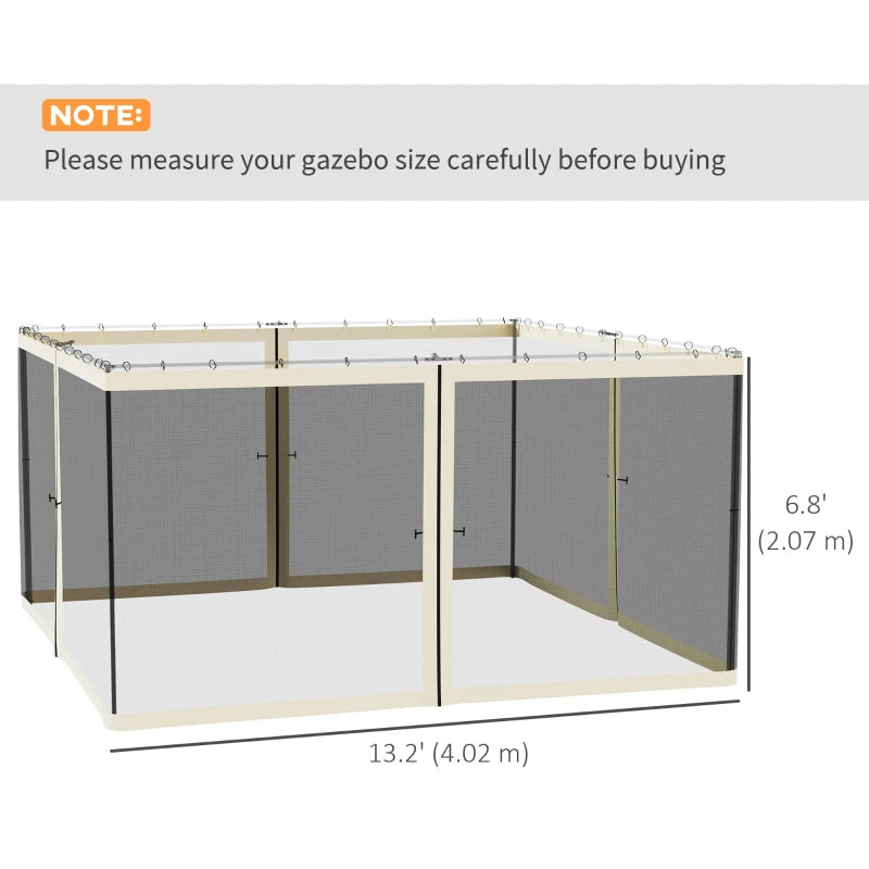 Replacement Mosquito Netting for Gazebo 13' x 13' Black Screen Walls for Canopy with Zippers for Parties and Outdoor Activities, Cream White