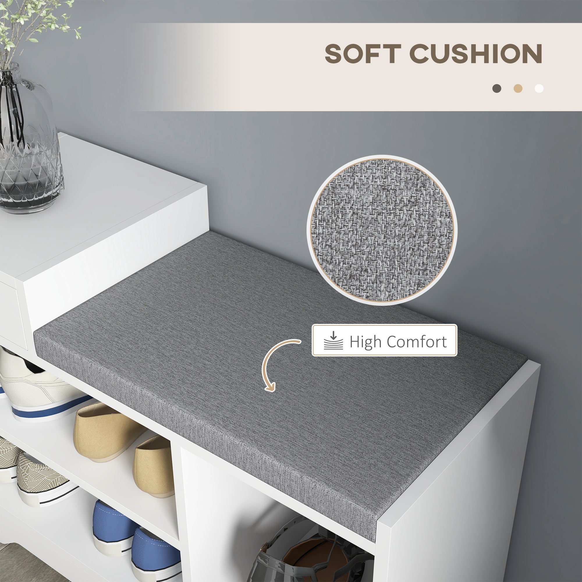 HOMCOM Shoe Simplicity: Storage Bench with Seat Drawer, 3 Open Shelves, Upholstered Entrance Bench for Hallway