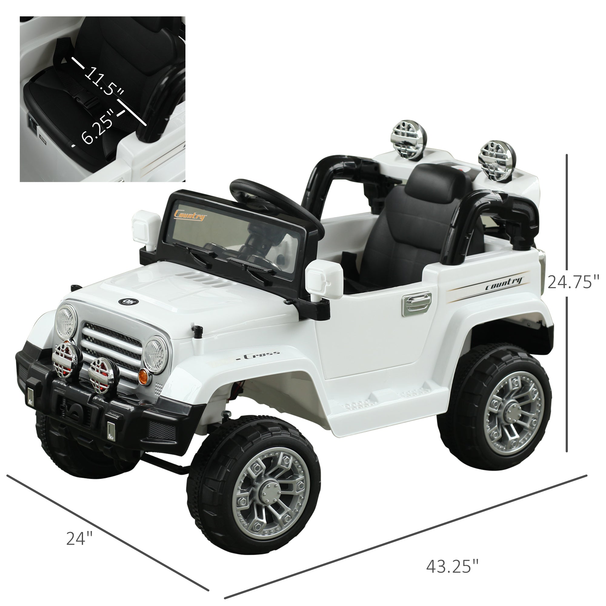 Aosom 12V Kids Ride-On Truck: Remote Control, 2 Speeds, Lights, MP3, LCD Power Indicator, White