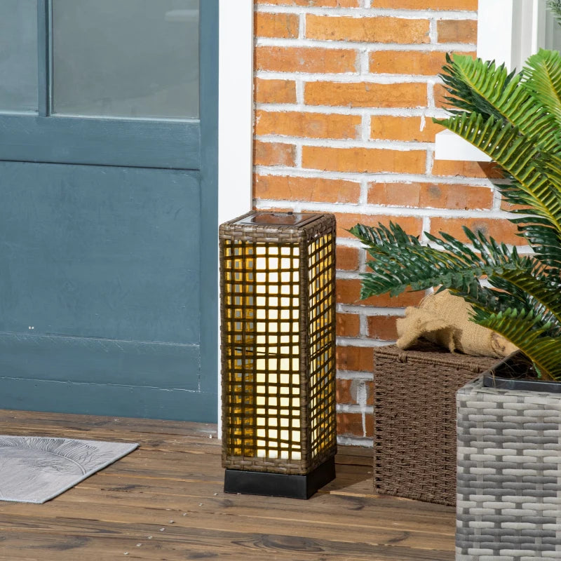 Wicker Solar Outdoor Lamp, Decorative Floor Lamp with Auto On/Off LED Lights, IP44 for Patio, Porch, Pathway, Sand
