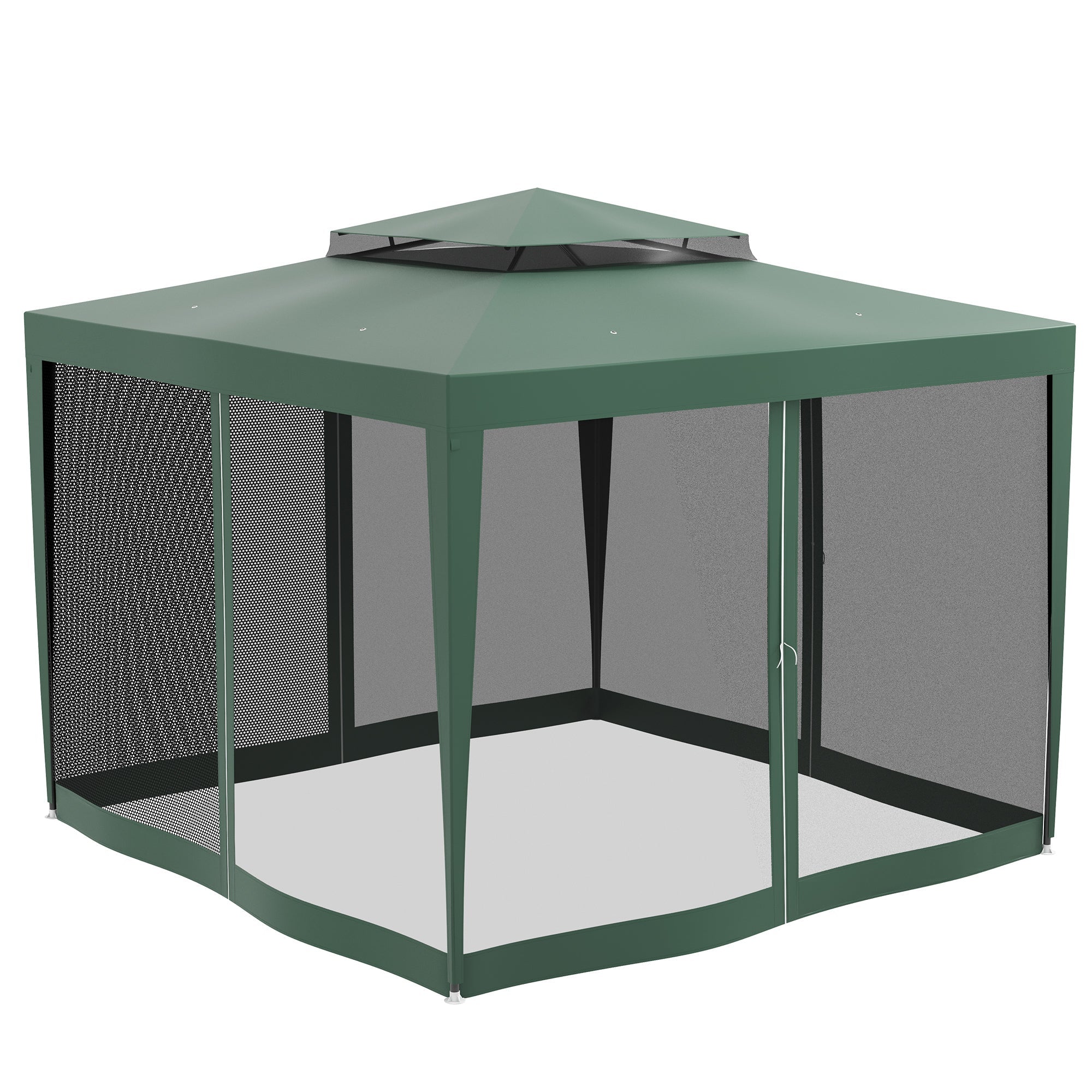 Outsunny 10' x 10' Outdoor Canopy Tent Party Tent with Mesh Netting and Double Tier Roof for Backyard, Garden, Patio, Green