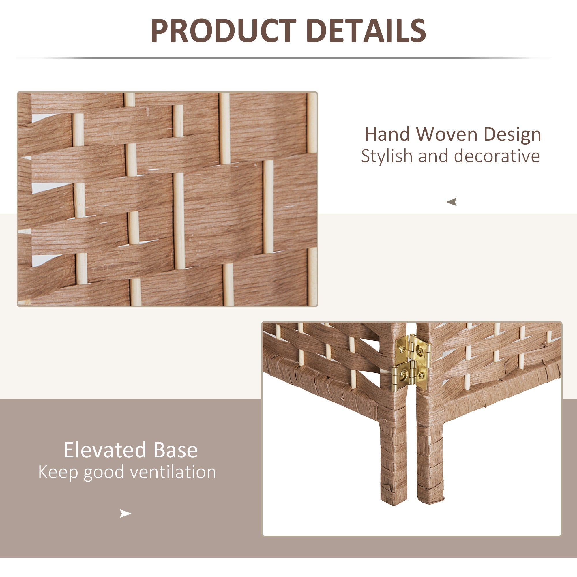 HOMCOM Natural Elegance Room Divider: 4-Panel Woven Wicker Indoor Privacy Screen for Home Decor