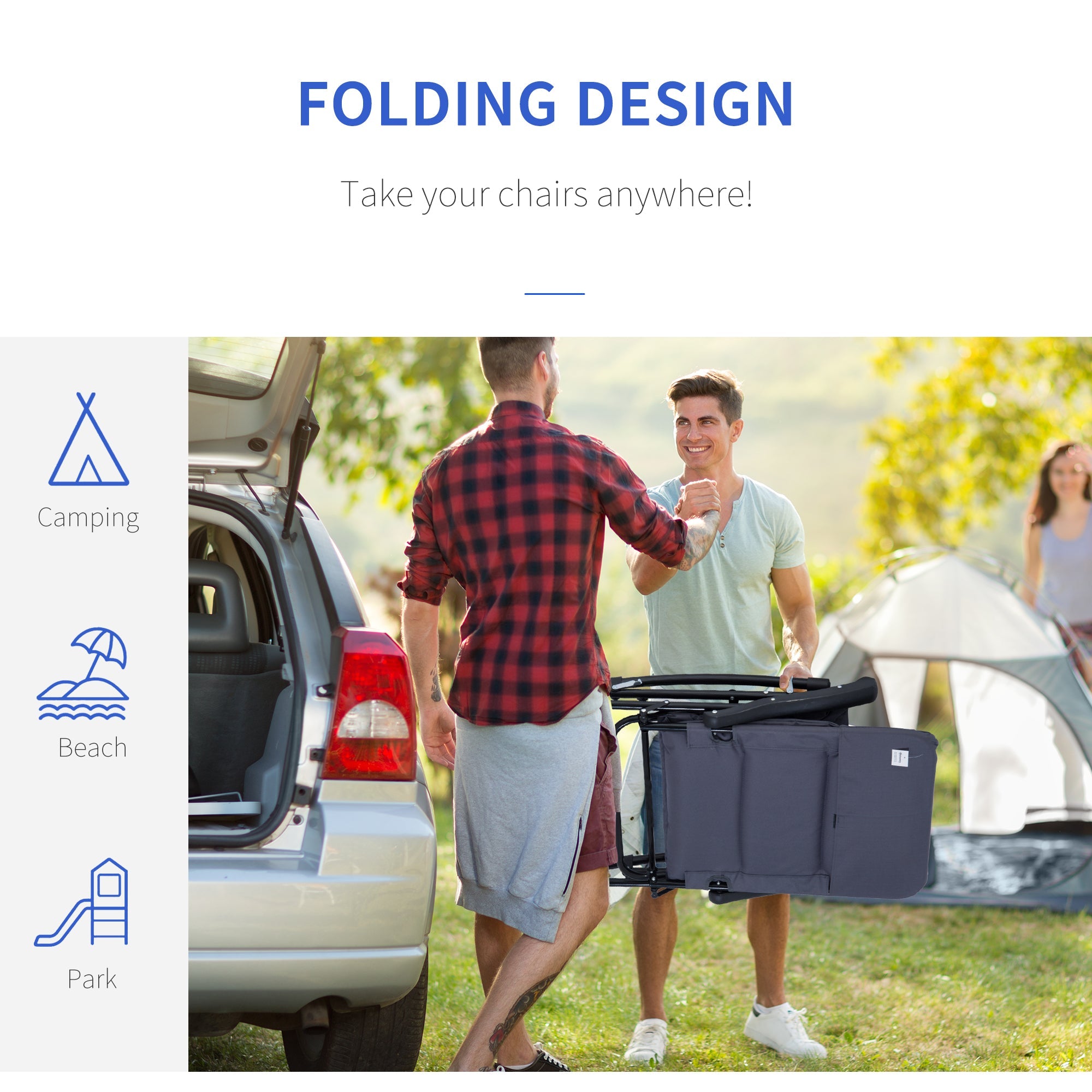 Outsunny Folding Rocking Chair Set 2 Pack Padded with Armrest Navy Blue Grey for Outdoor Comfort