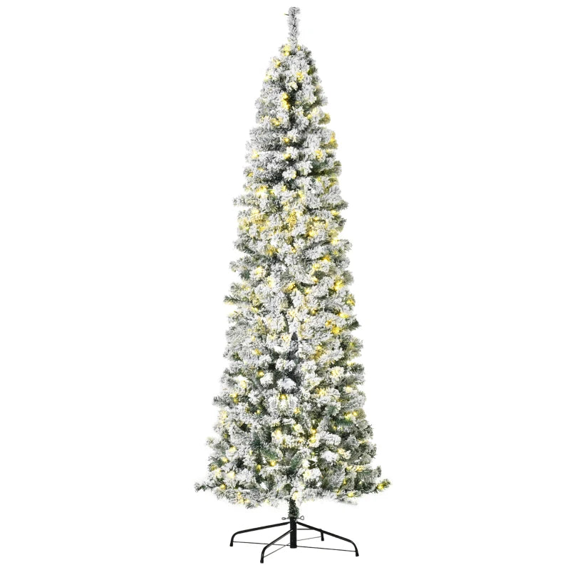 HOMCOM 7.5FT Prelit Snow Flocked Christmas Tree with Warm White LED Lights, Artificial Holiday Decoration