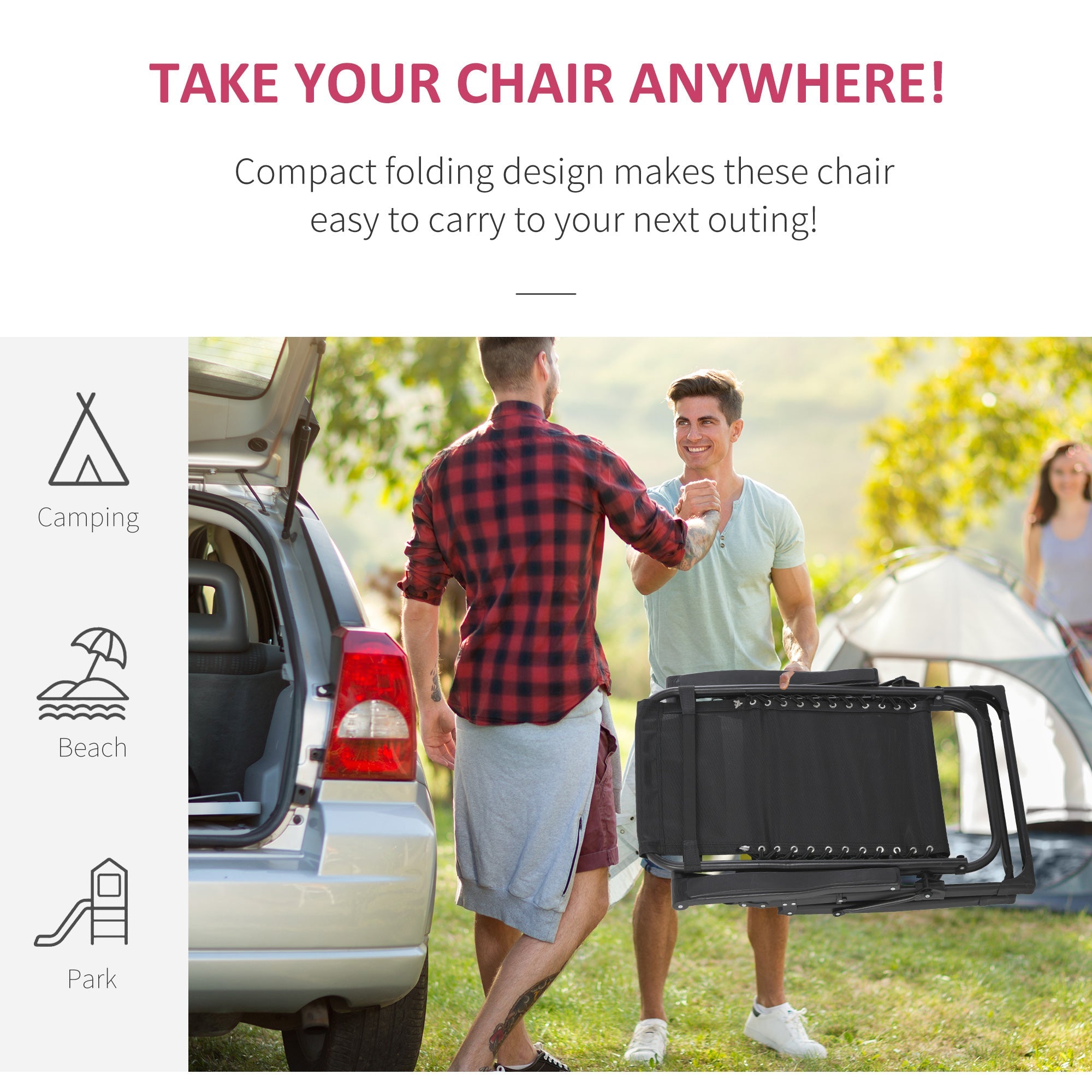 Outsunny Reclining Zero Gravity Chair Folding Garden Sun Lounger with Cushion Headrest Red