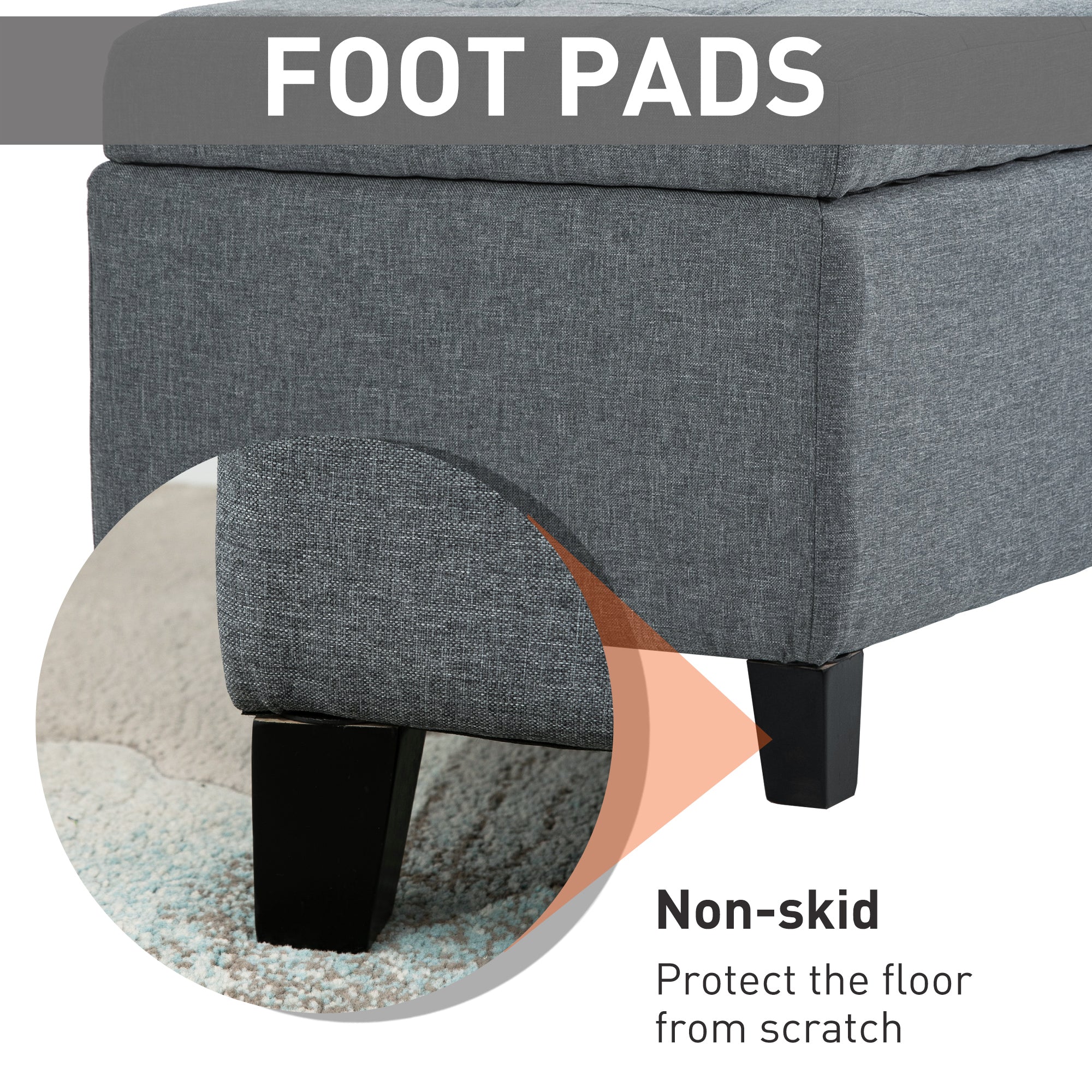 HOMCOM 50" Large Rectangular Ottoman Bench Tufted Linen Fabric Wood Feet Grey Contemporary Living Room Decor