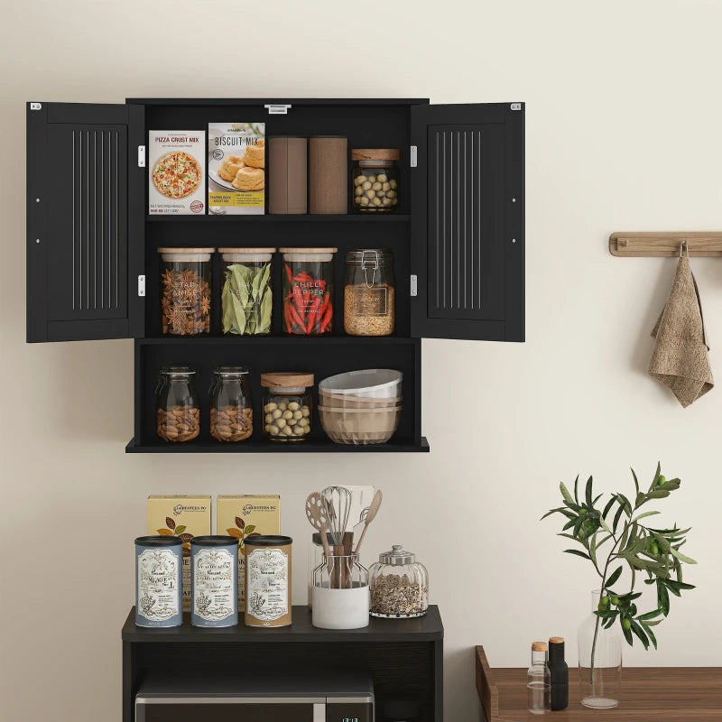 Modern Wall Mount Bathroom Cabinet, Storage Organizer with 2 Door Cabinet and Shelf, Black