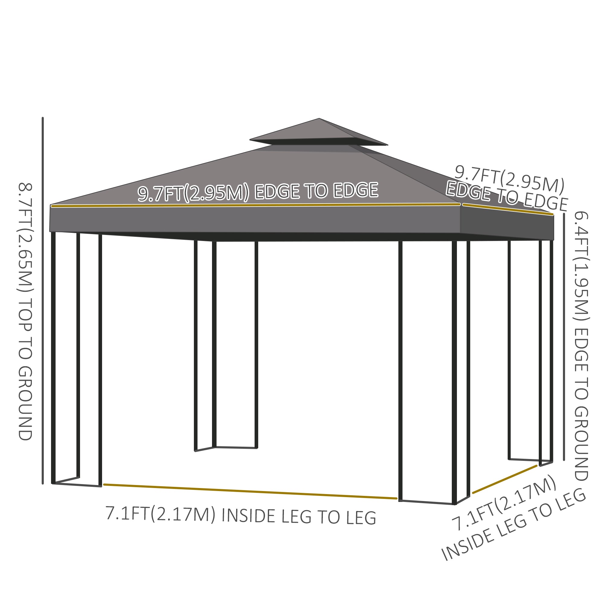 Outsunny 10'x10' Outdoor Patio Gazebo Canopy Brown Garden Shelter with Sidewalls