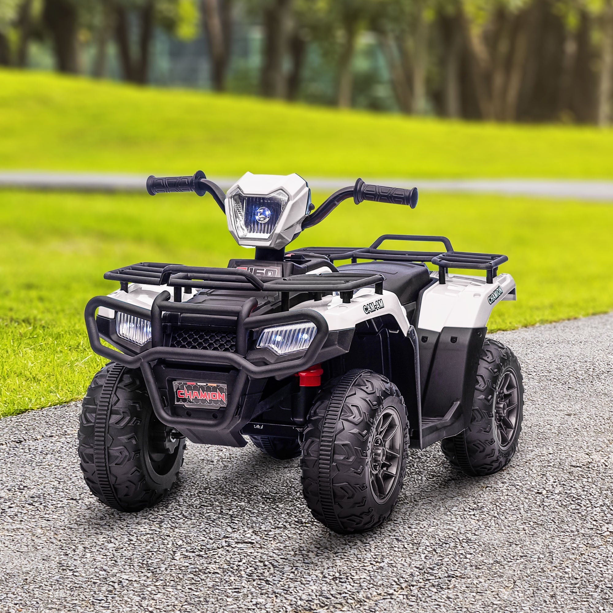 Aosom Kids ATV: 12V, 4 Wheeler Quad, Battery Powered, Music, LED Lights, Treaded Tires, 3-5 Years, White