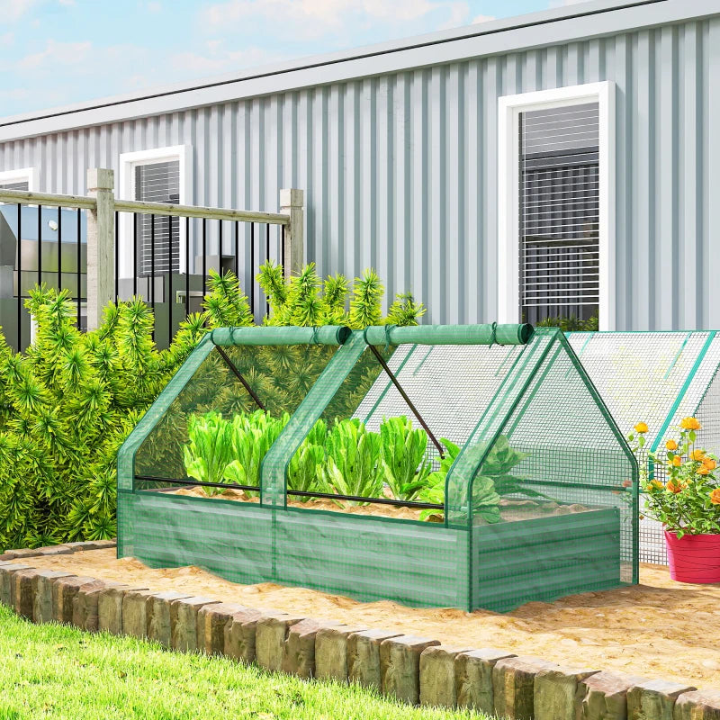 6' x 3' Metal Planter Box with Cover, Raised Garden Bed with Mini Greenhouse for Herbs, Vegetables, Green and Dark Grey