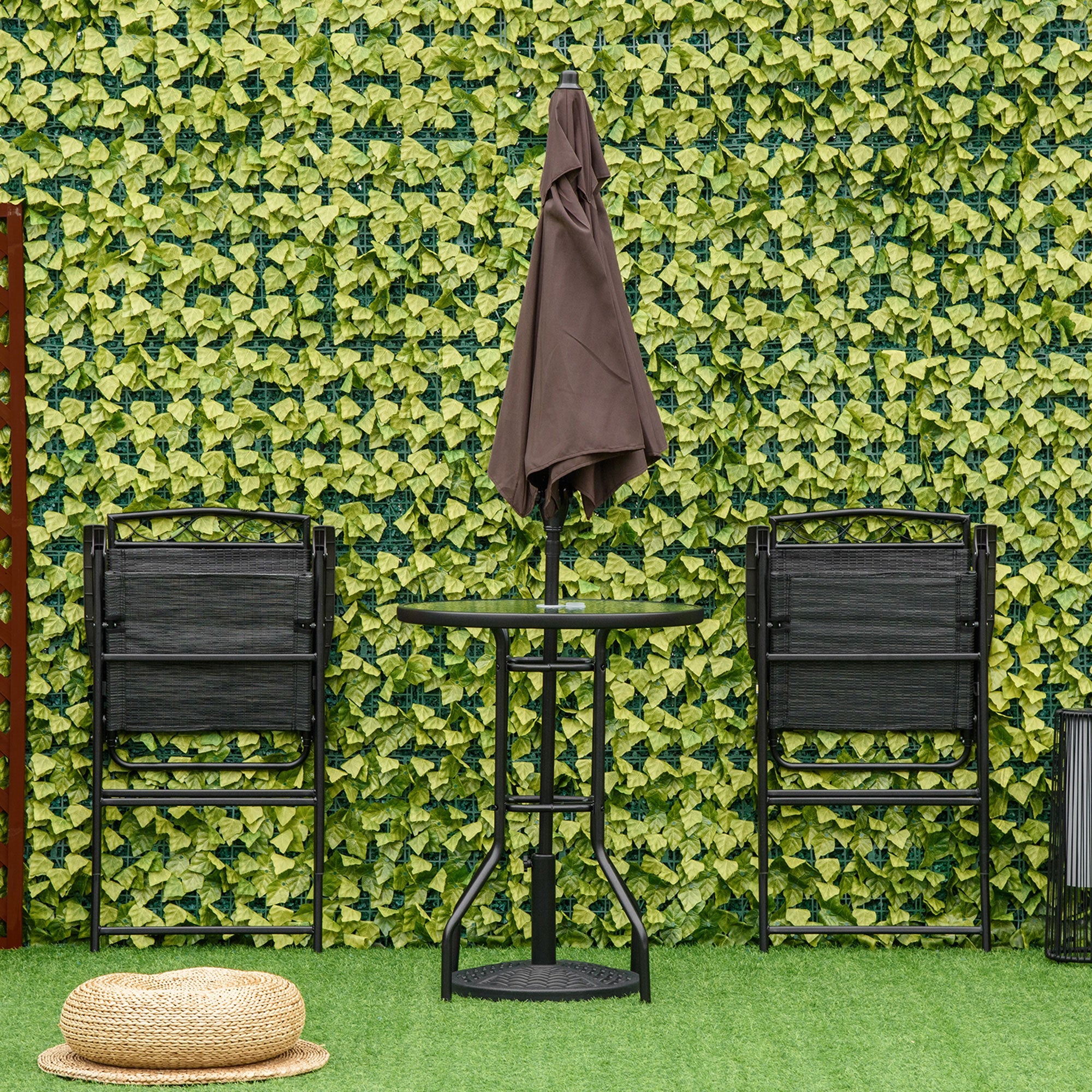 Outsunny 4 Piece Patio Bar Set, Sling Folding Outdoor Furniture with Umbrella for Poolside, Backyard and Garden, Black