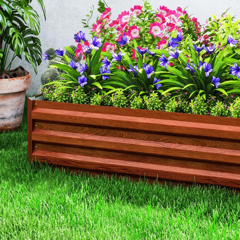 95" x 36" x 12" Galvanized Raised Garden Bed, Metal Elevated Planter Box for Growing Flowers, Herbs, Succulents, Brown