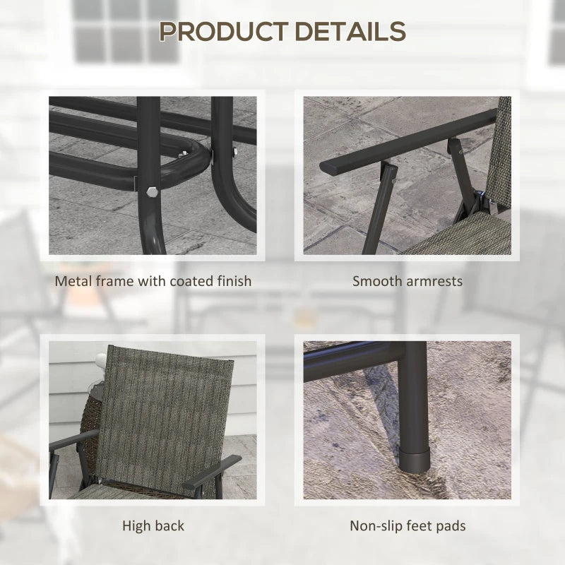 Outdoor 4 Pieces Patio Furniture Set, Garden Set with Two Foldable Armchairs, a Loveseat & Glass Top Table, Mixed Brown